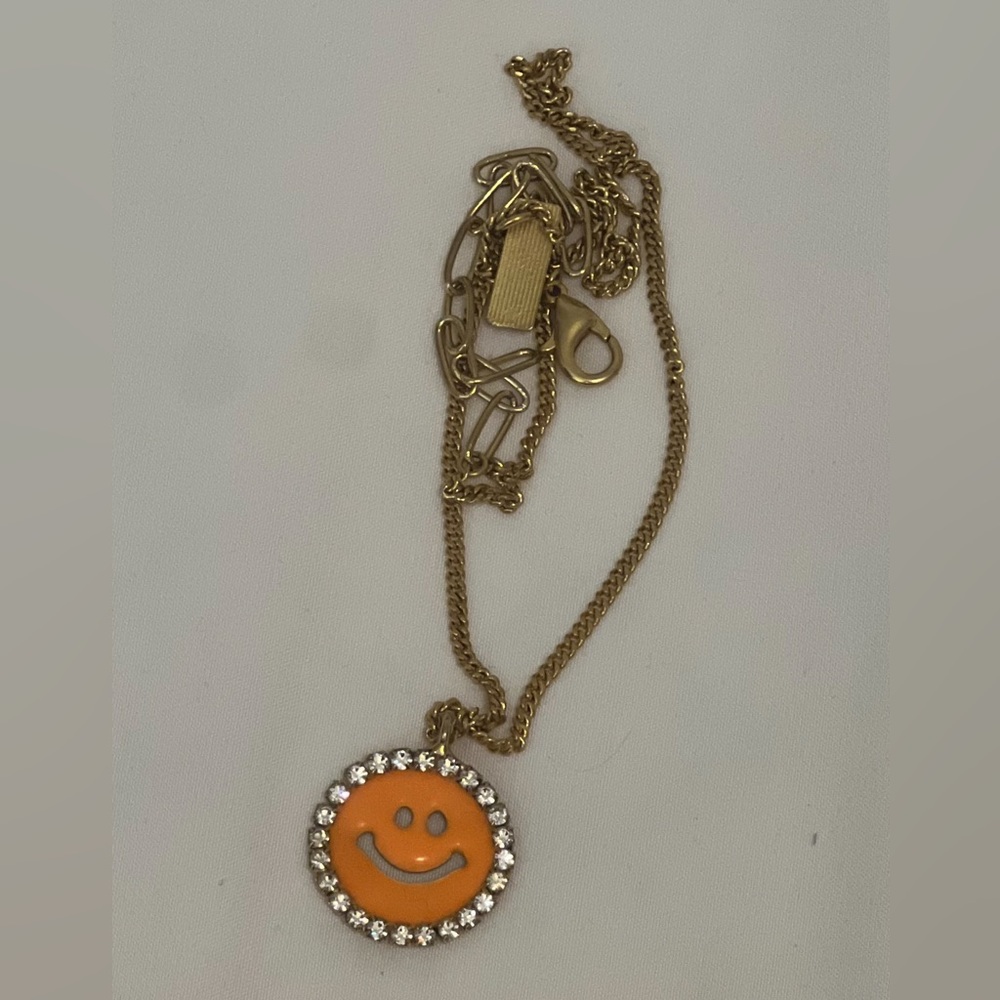 Gold plated Orange Smiley Face Pendant Necklace